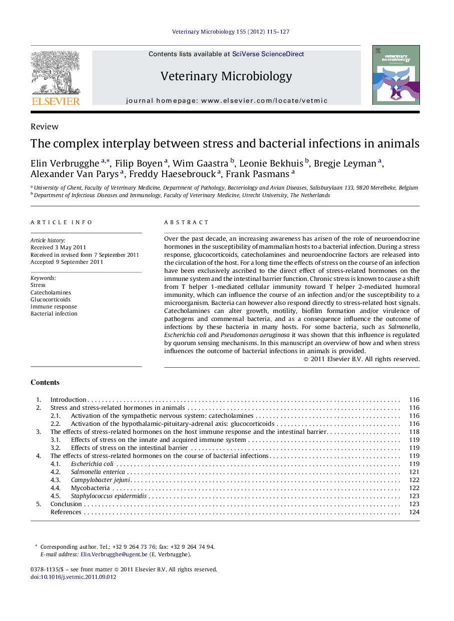 The complex interplay between stress and bacterial infections in animals