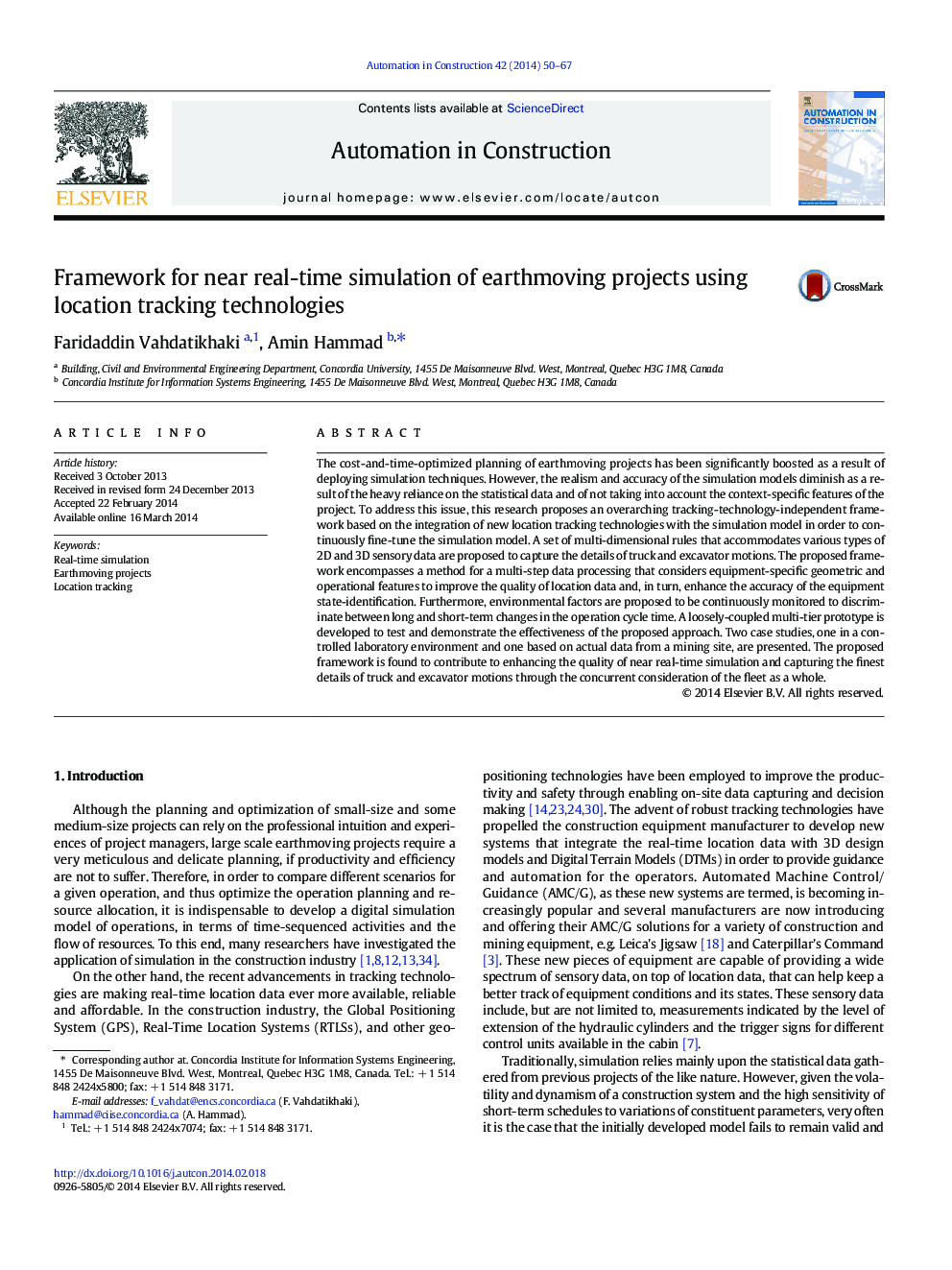 Framework for near real-time simulation of earthmoving projects using location tracking technologies