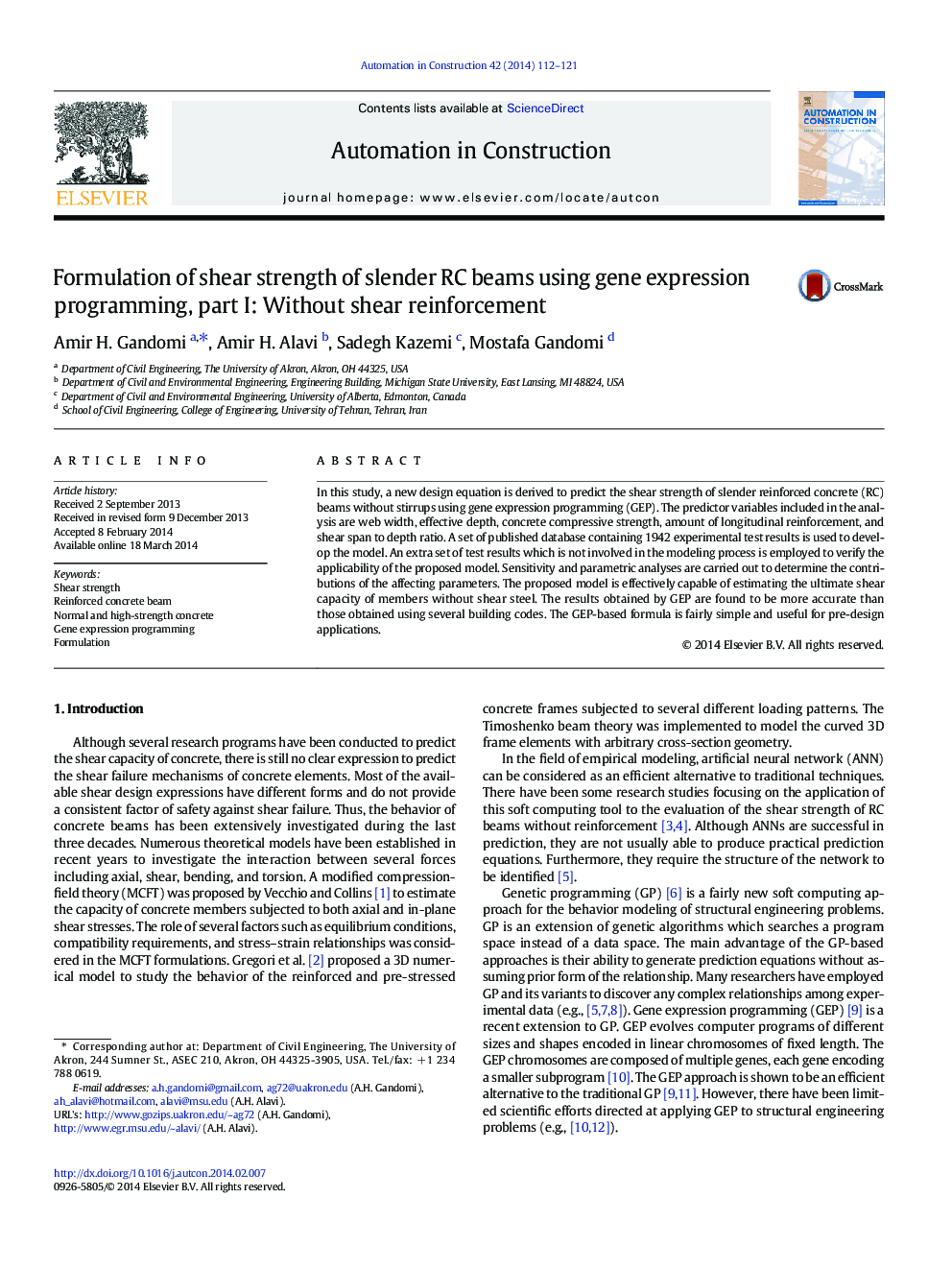 Formulation of shear strength of slender RC beams using gene expression programming, part I: Without shear reinforcement