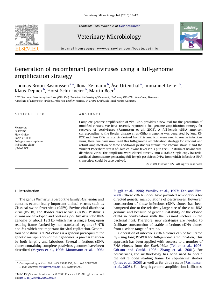 Generation of recombinant pestiviruses using a full-genome amplification strategy