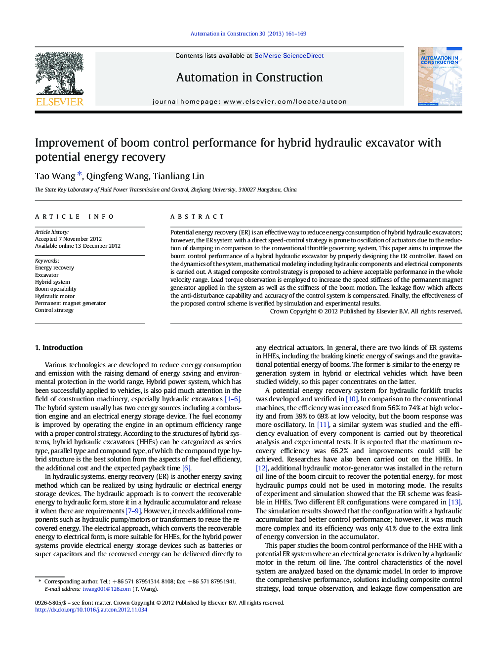 Improvement of boom control performance for hybrid hydraulic excavator with potential energy recovery