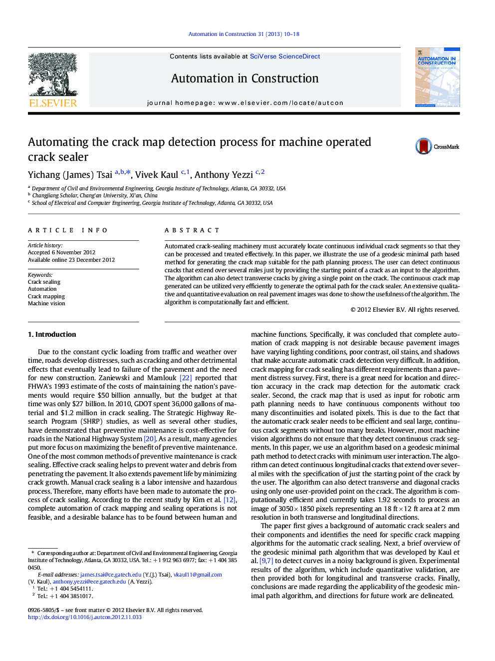 Automating the crack map detection process for machine operated crack sealer