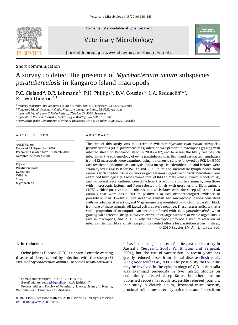 A survey to detect the presence of Mycobacterium avium subspecies paratuberculosis in Kangaroo Island macropods