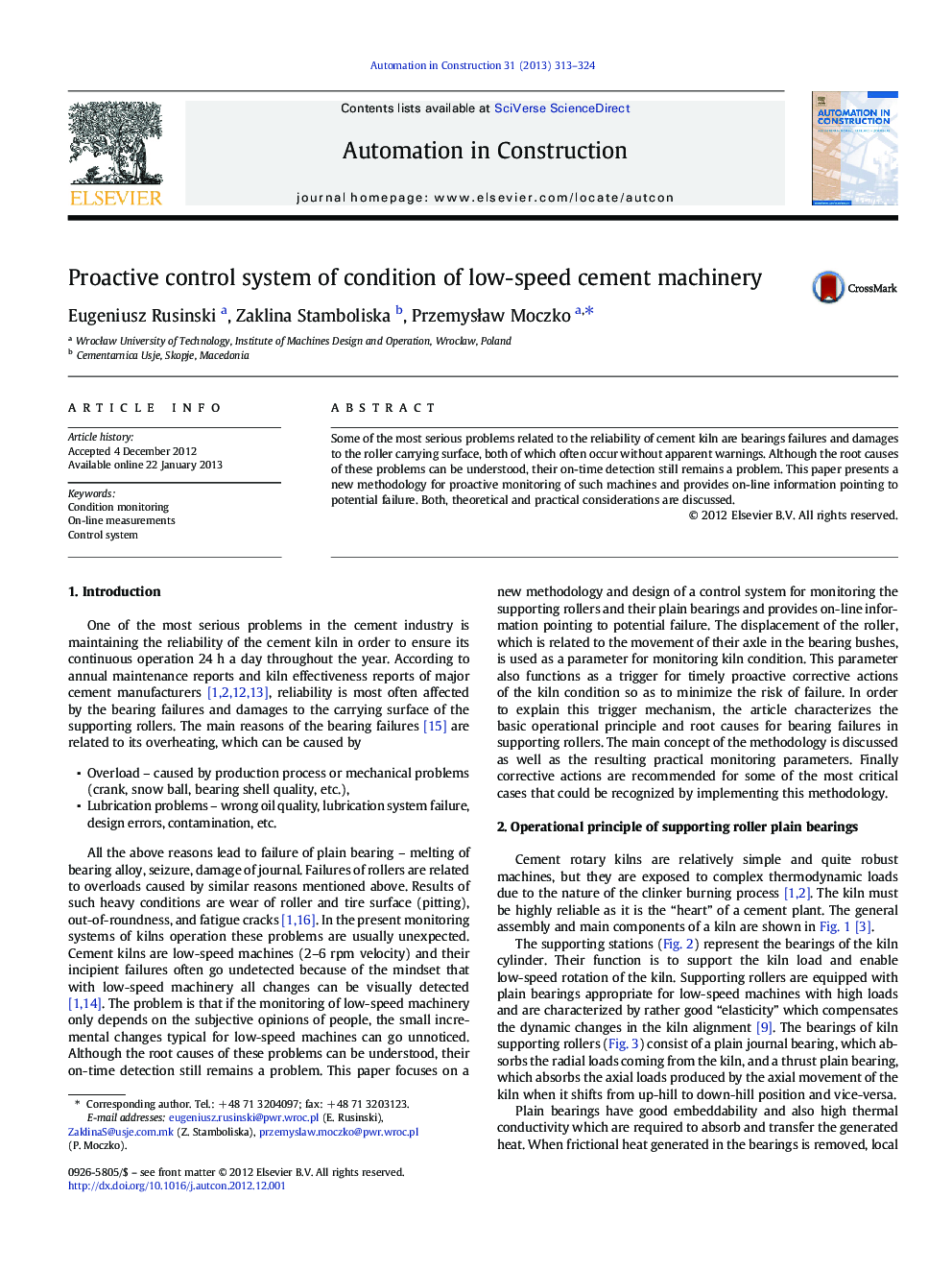 Proactive control system of condition of low-speed cement machinery