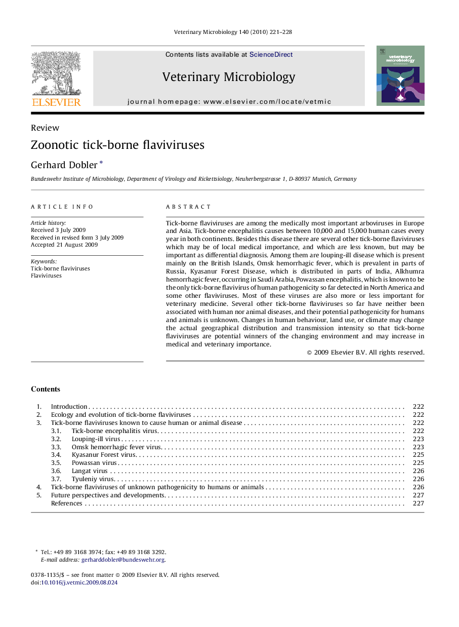 Zoonotic tick-borne flaviviruses