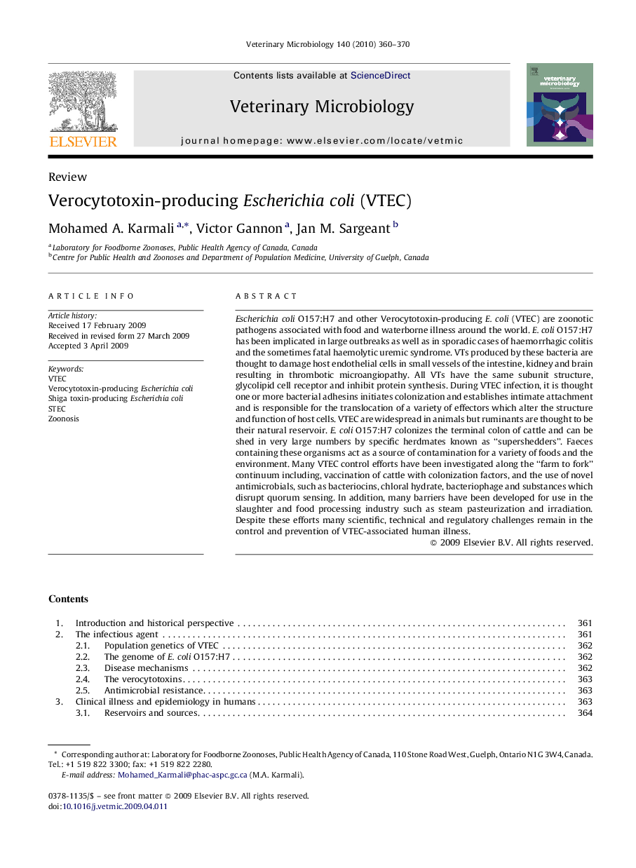 Verocytotoxin-producing Escherichia coli (VTEC)