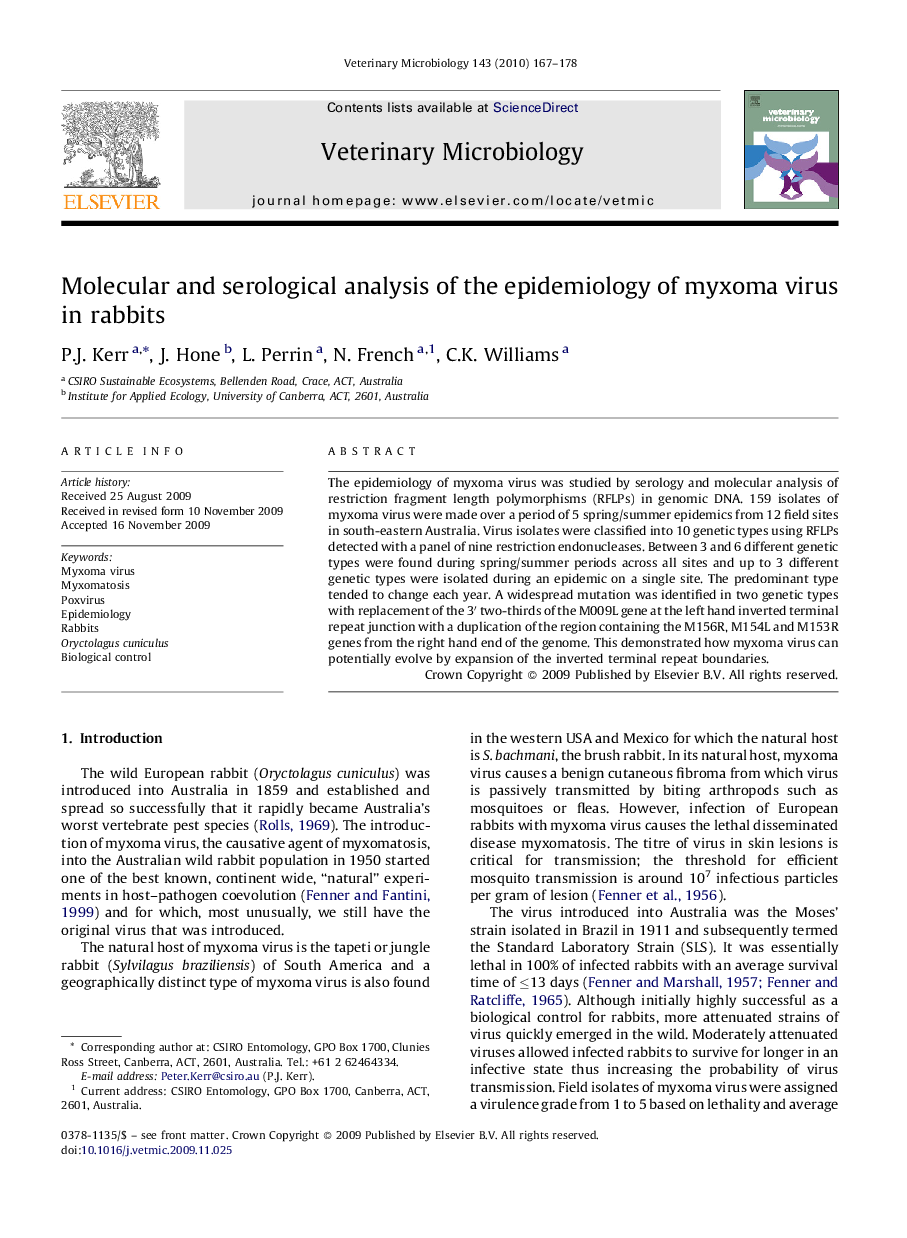 Molecular and serological analysis of the epidemiology of myxoma virus in rabbits