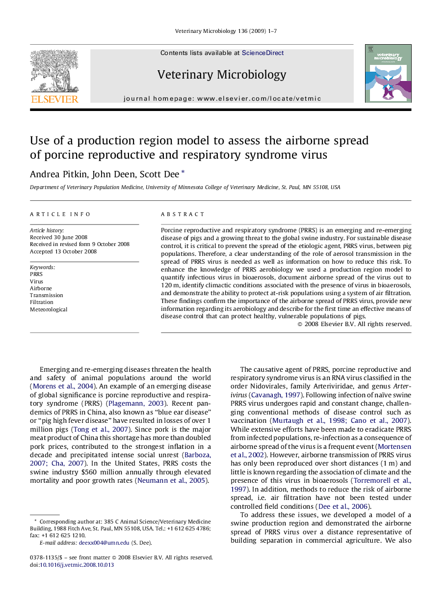 Use of a production region model to assess the airborne spread of porcine reproductive and respiratory syndrome virus