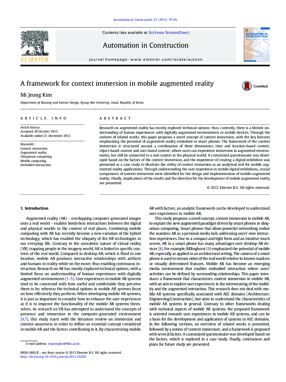 A framework for context immersion in mobile augmented reality