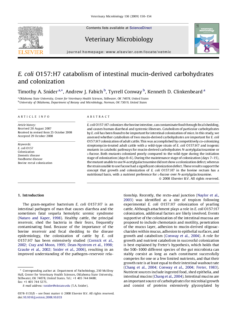 E. coli O157:H7 catabolism of intestinal mucin-derived carbohydrates and colonization