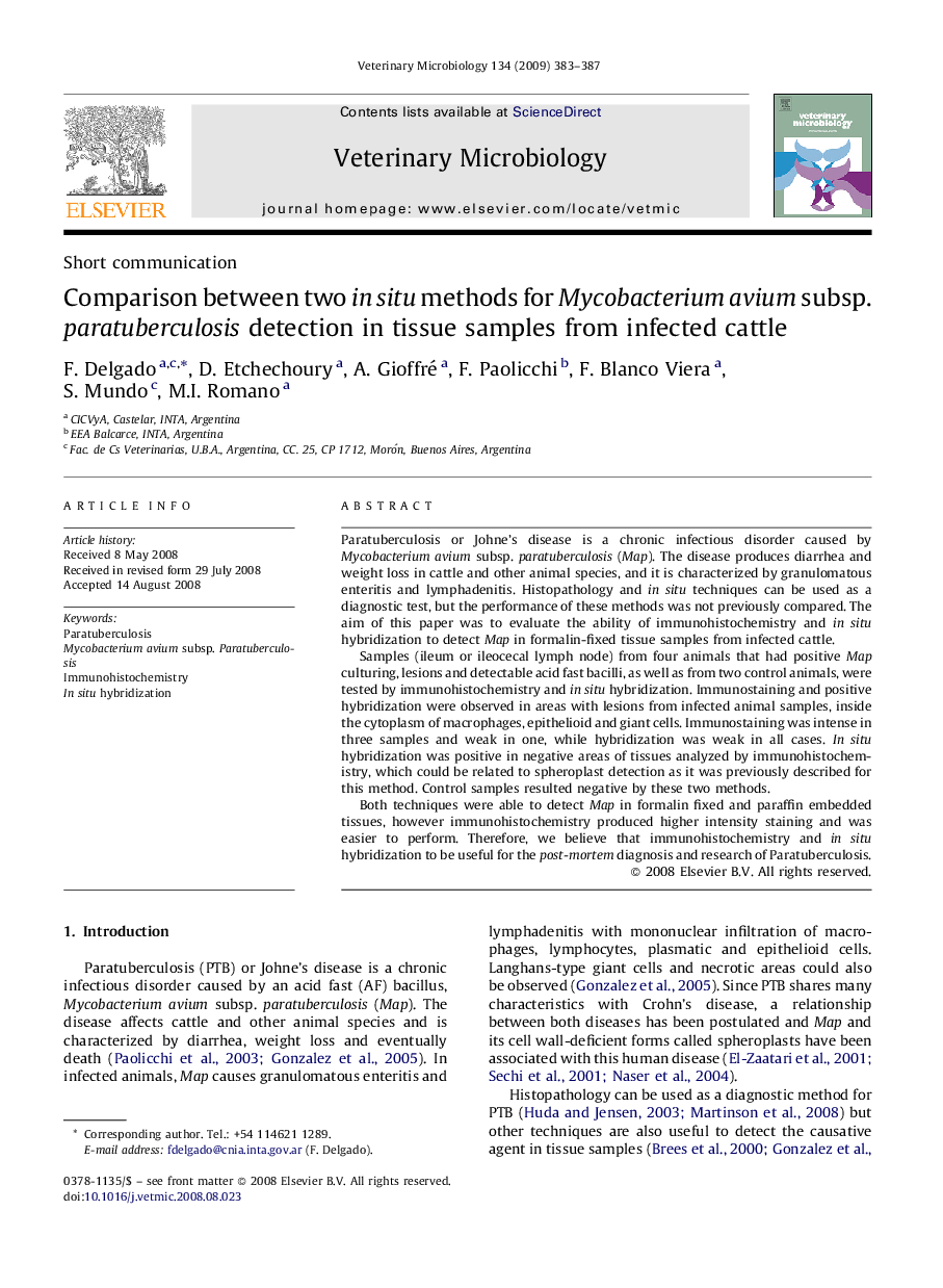 Comparison between two in situ methods for Mycobacterium avium subsp. paratuberculosis detection in tissue samples from infected cattle