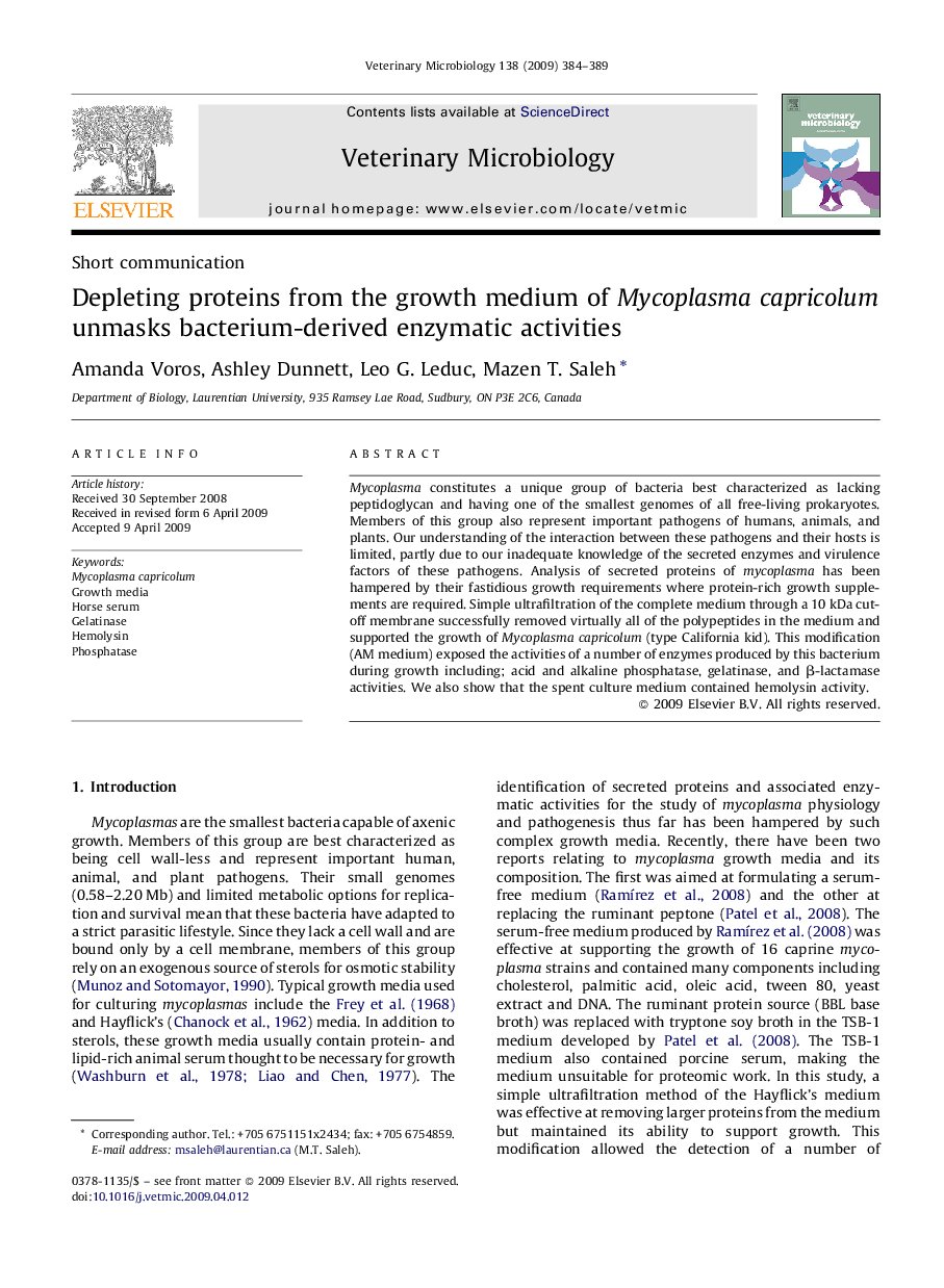 Depleting proteins from the growth medium of Mycoplasma capricolum unmasks bacterium-derived enzymatic activities