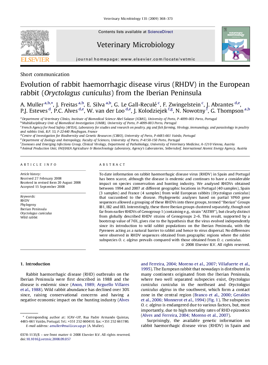 Evolution of rabbit haemorrhagic disease virus (RHDV) in the European rabbit (Oryctolagus cuniculus) from the Iberian Peninsula