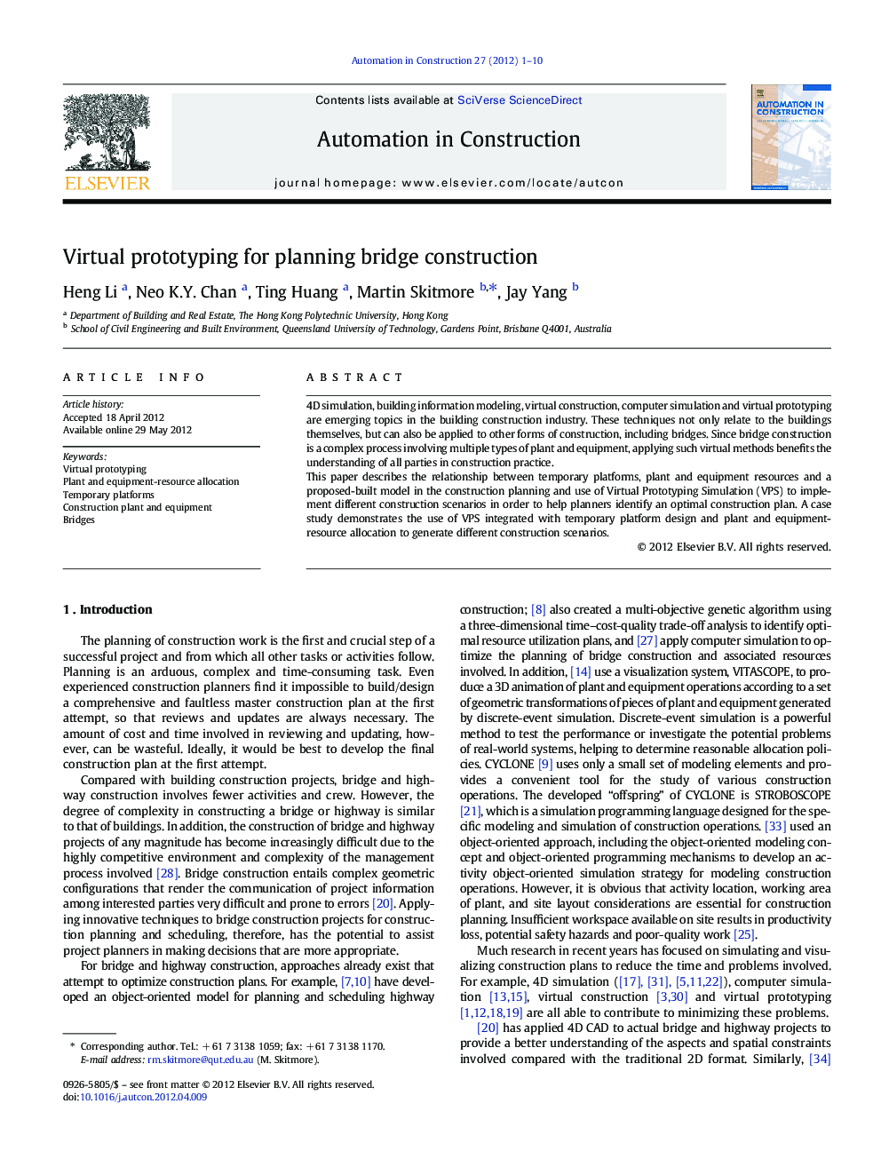 Virtual prototyping for planning bridge construction