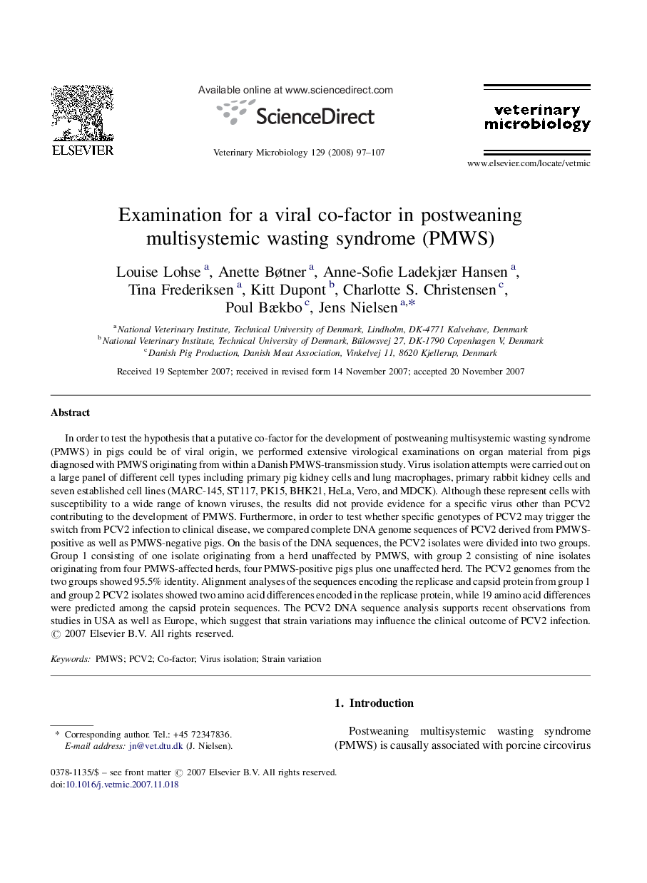 Examination for a viral co-factor in postweaning multisystemic wasting syndrome (PMWS)