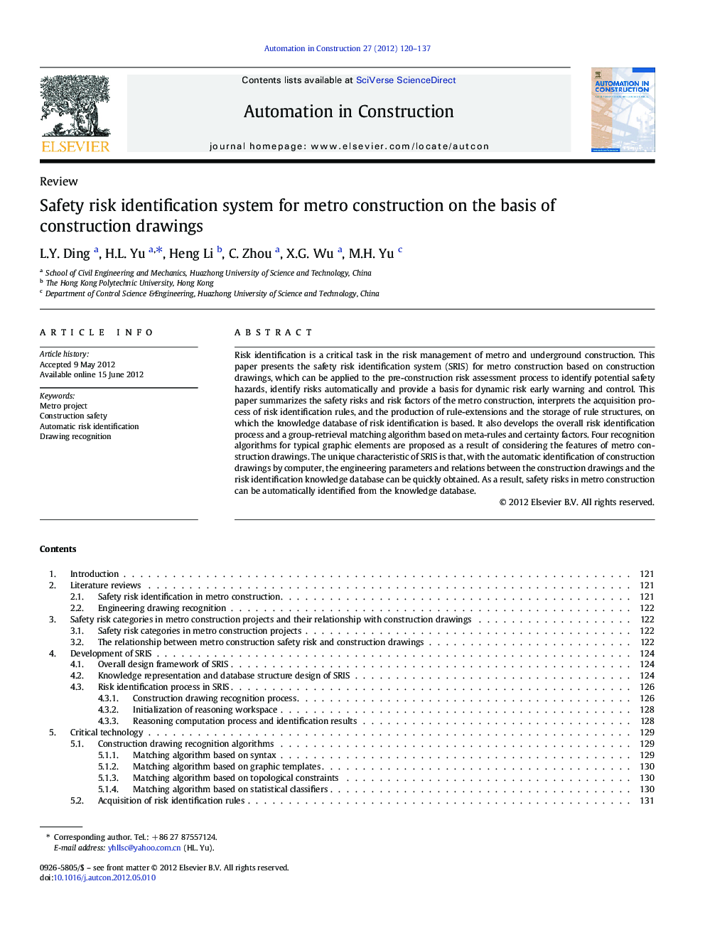 Safety risk identification system for metro construction on the basis of construction drawings