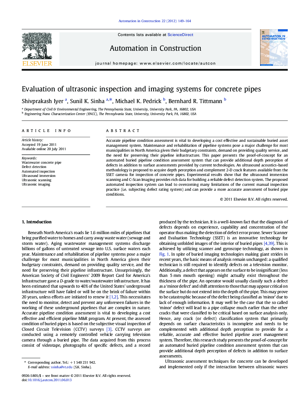 Evaluation of ultrasonic inspection and imaging systems for concrete pipes