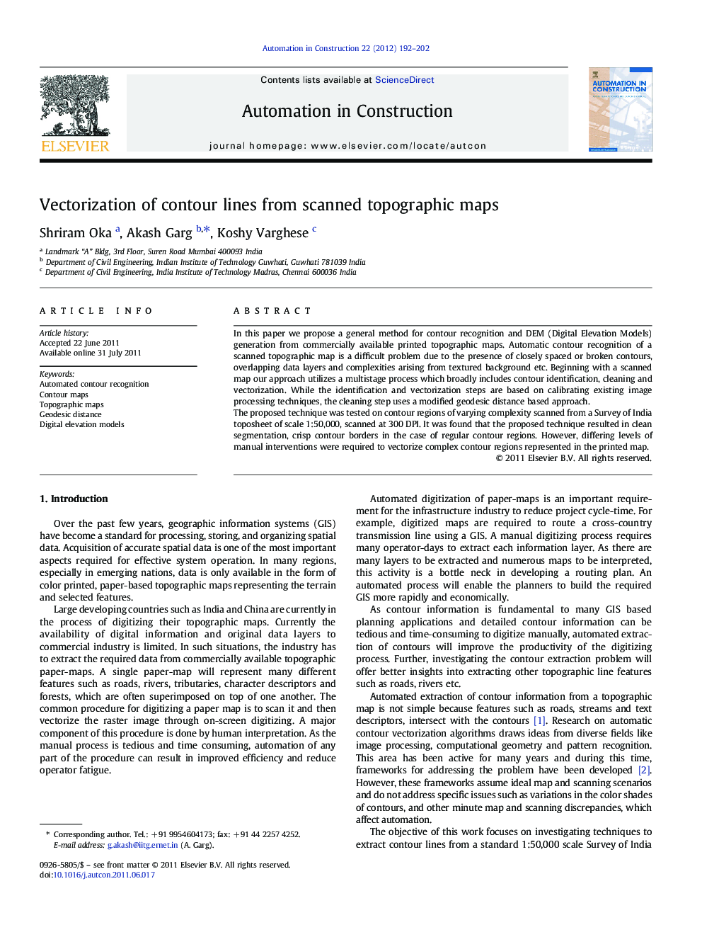 Vectorization of contour lines from scanned topographic maps