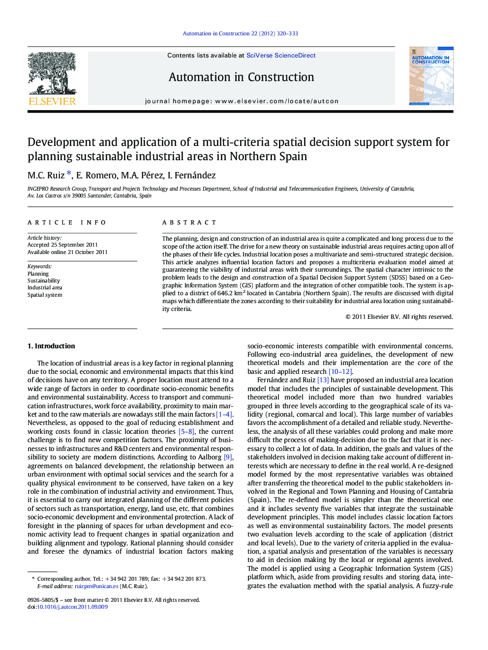 Development and application of a multi-criteria spatial decision support system for planning sustainable industrial areas in Northern Spain