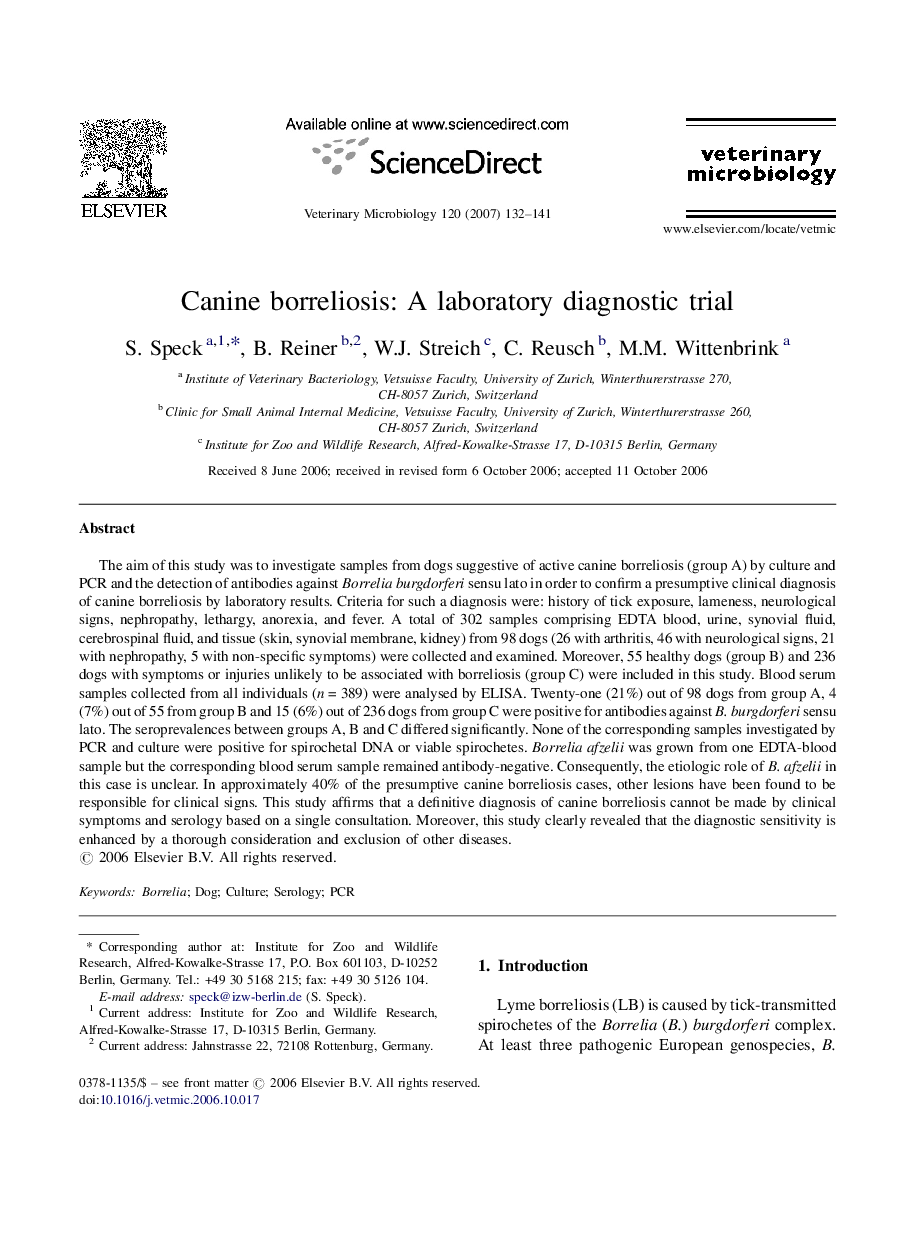 Canine borreliosis: A laboratory diagnostic trial