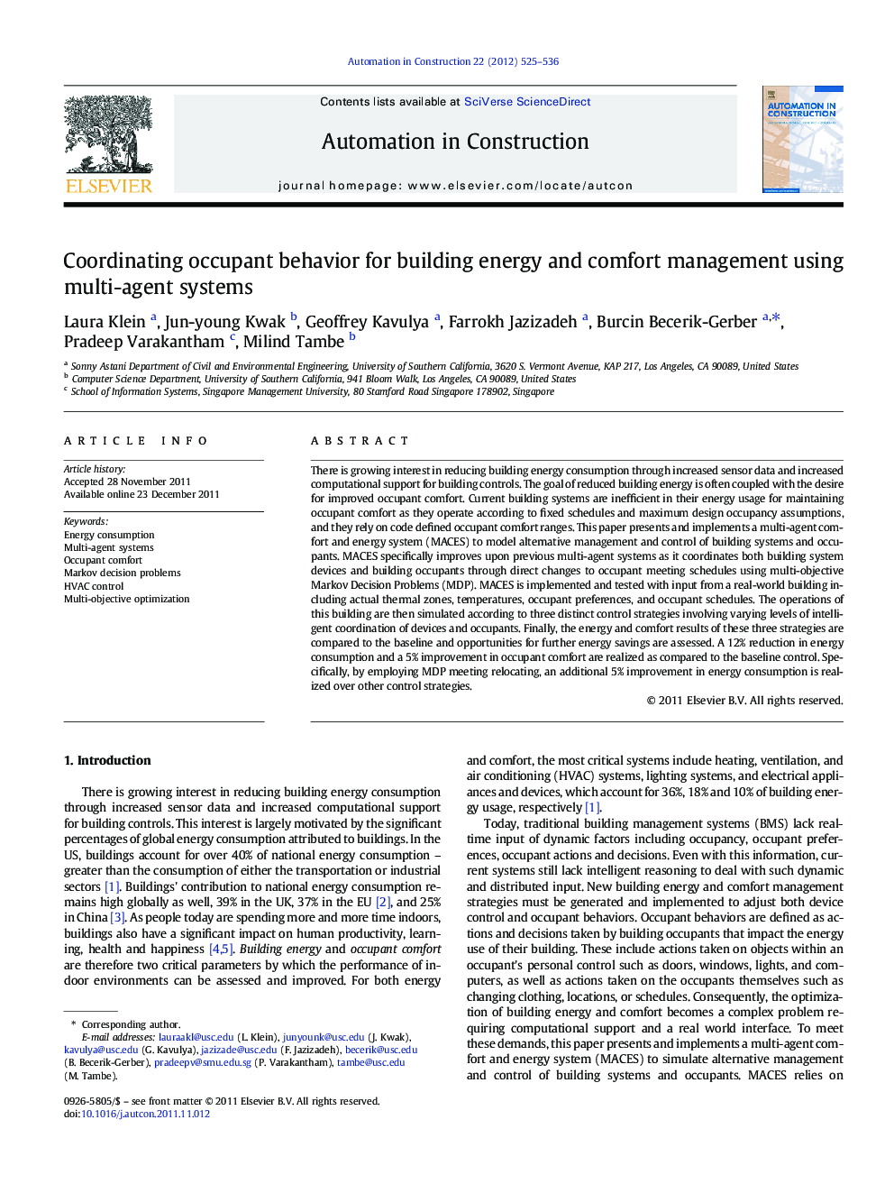 Coordinating occupant behavior for building energy and comfort management using multi-agent systems