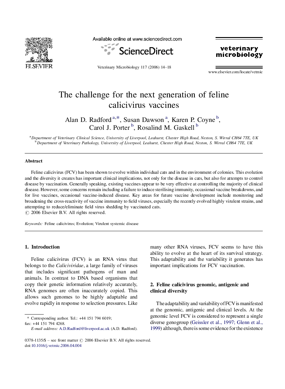 The challenge for the next generation of feline calicivirus vaccines