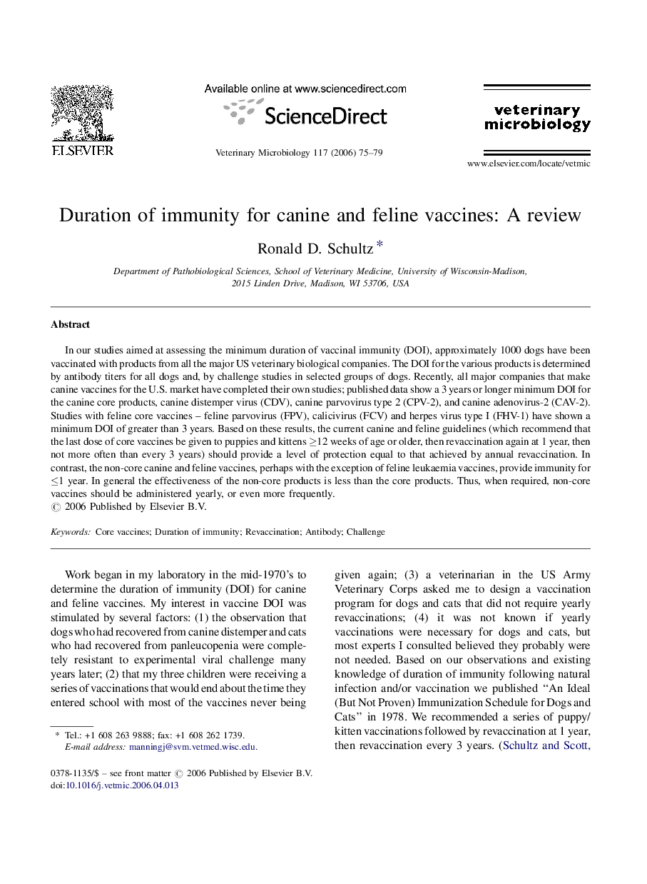 Duration of immunity for canine and feline vaccines: A review