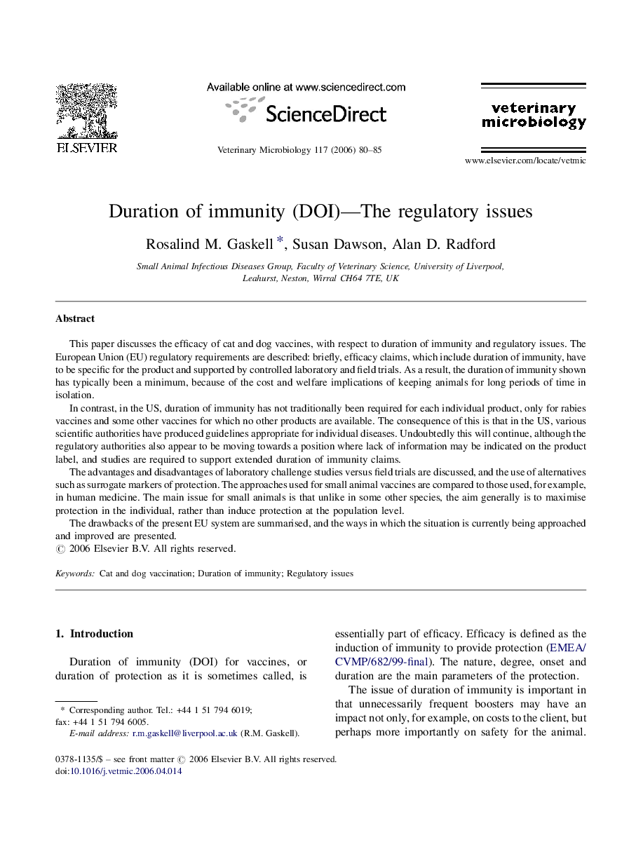 Duration of immunity (DOI)—The regulatory issues