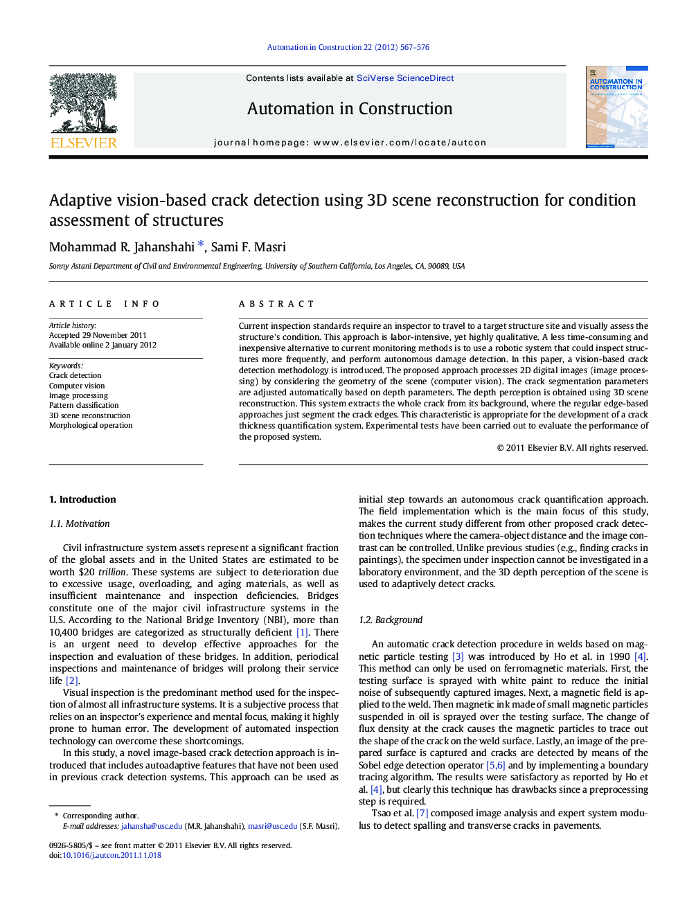 Adaptive vision-based crack detection using 3D scene reconstruction for condition assessment of structures