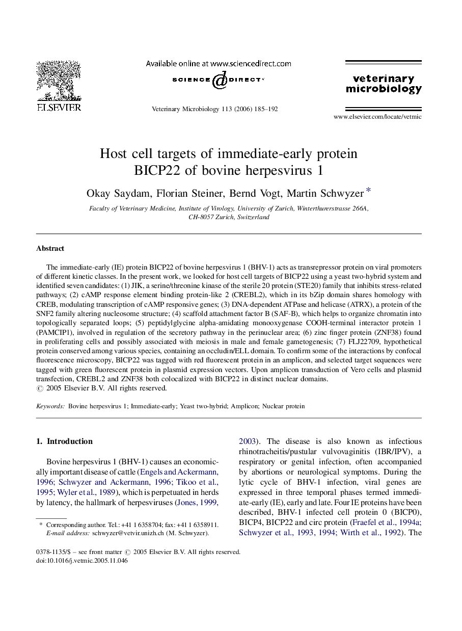 Host cell targets of immediate-early protein BICP22 of bovine herpesvirus 1