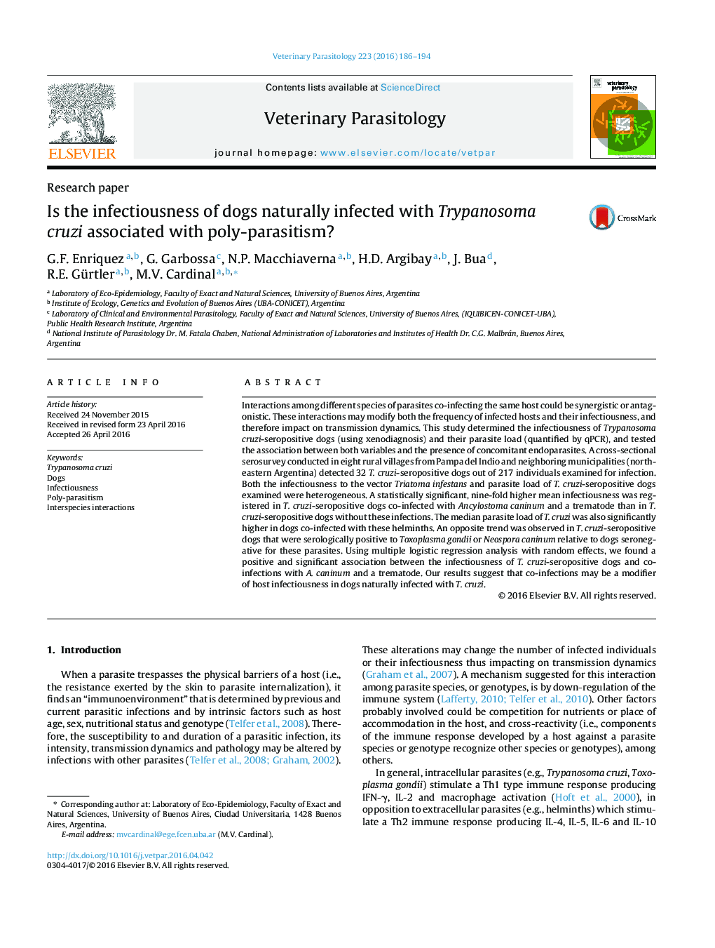 Is the infectiousness of dogs naturally infected with Trypanosoma cruzi associated with poly-parasitism?