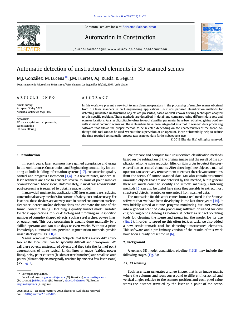 Automatic detection of unstructured elements in 3D scanned scenes