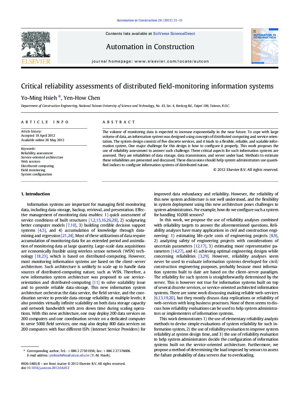 Critical reliability assessments of distributed field-monitoring information systems