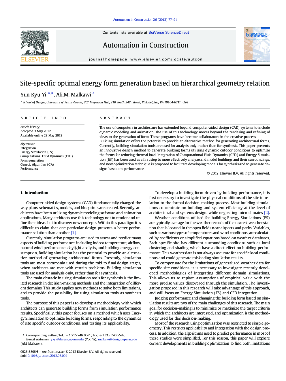 Site-specific optimal energy form generation based on hierarchical geometry relation