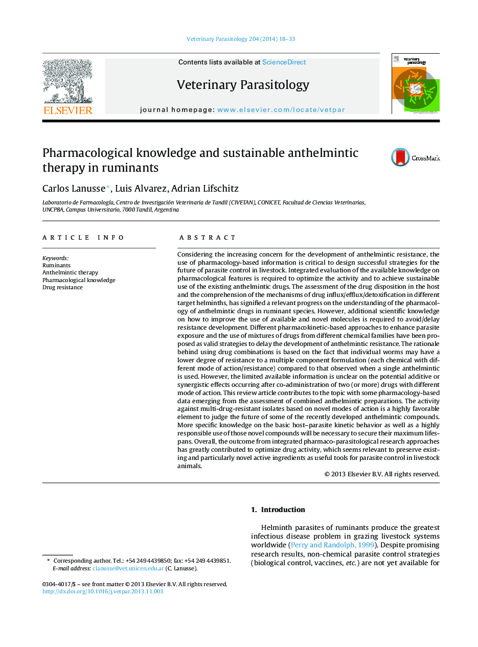 Pharmacological knowledge and sustainable anthelmintic therapy in ruminants