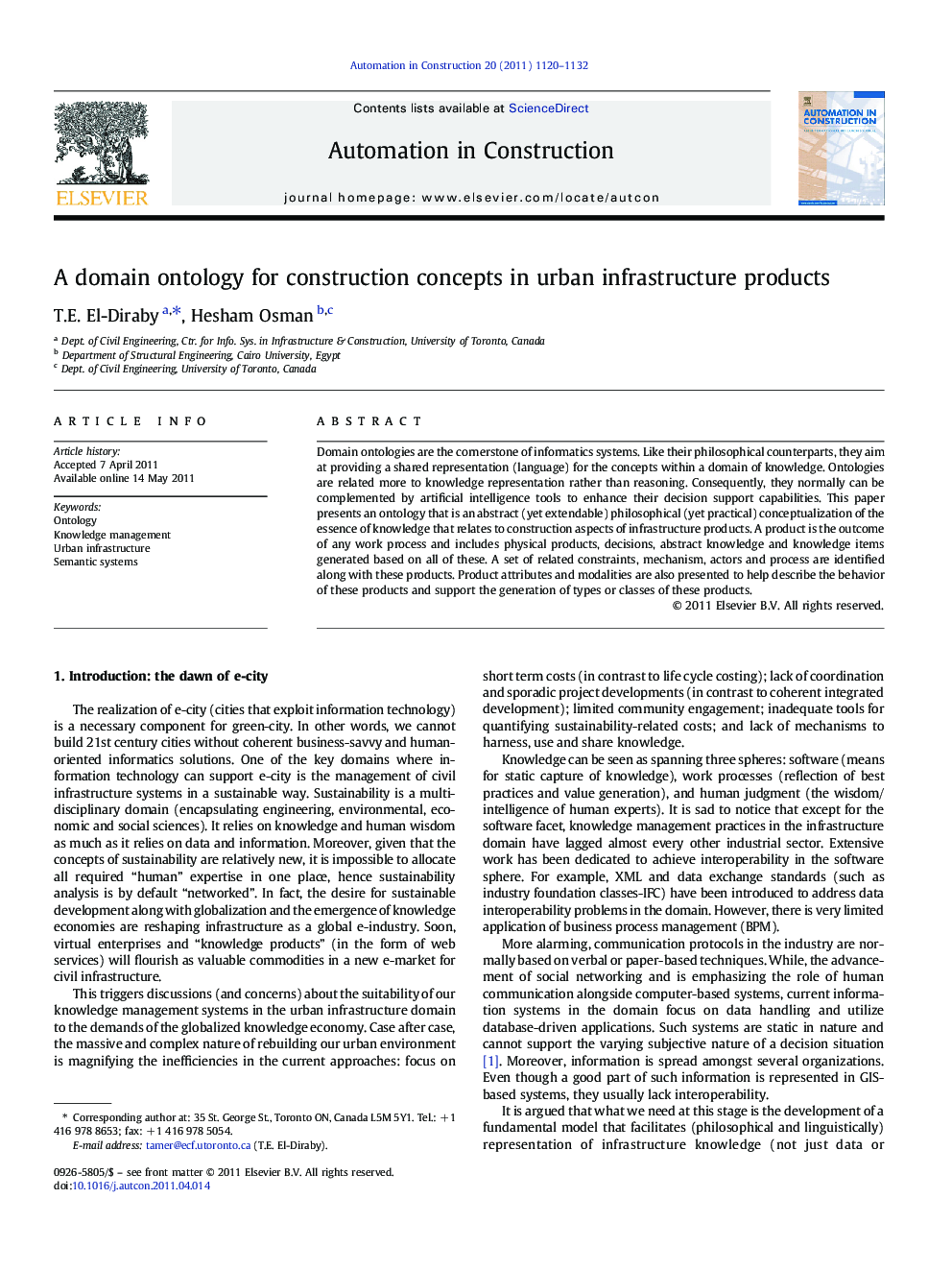 A domain ontology for construction concepts in urban infrastructure products