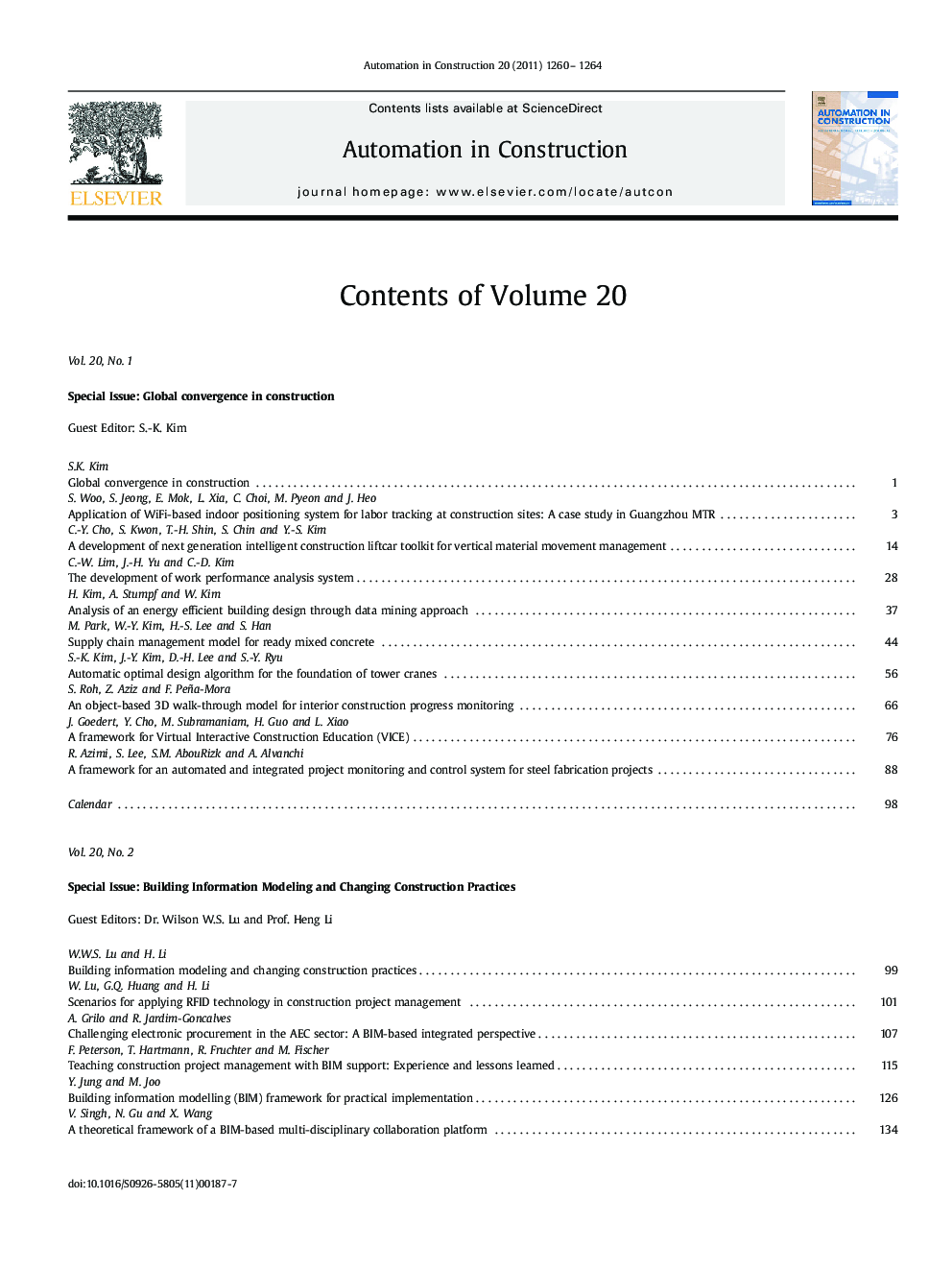 Contents of Volume