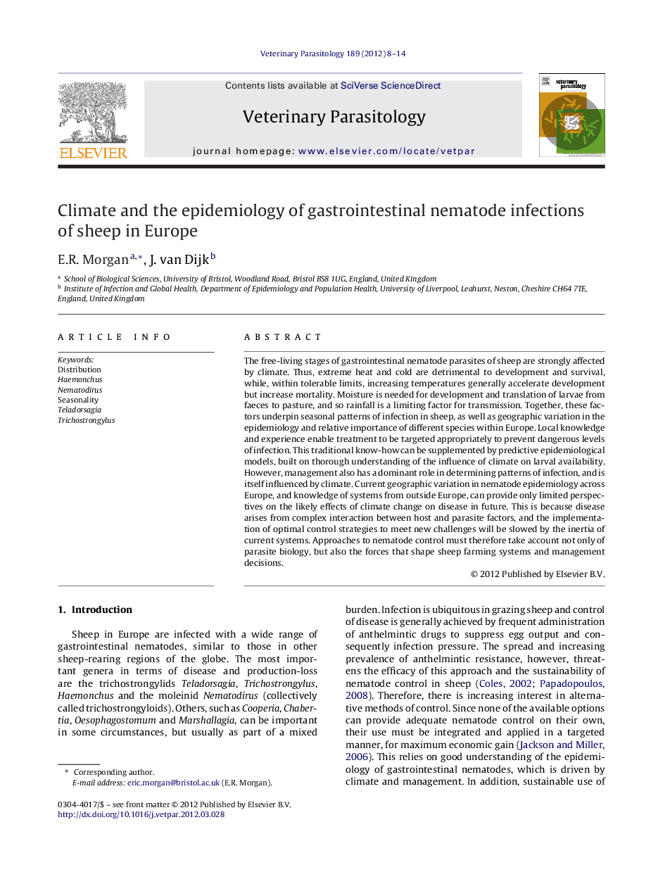 Climate and the epidemiology of gastrointestinal nematode infections of sheep in Europe