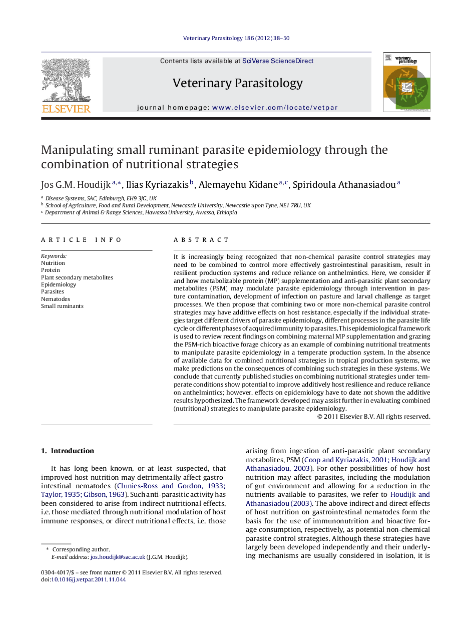 Manipulating small ruminant parasite epidemiology through the combination of nutritional strategies