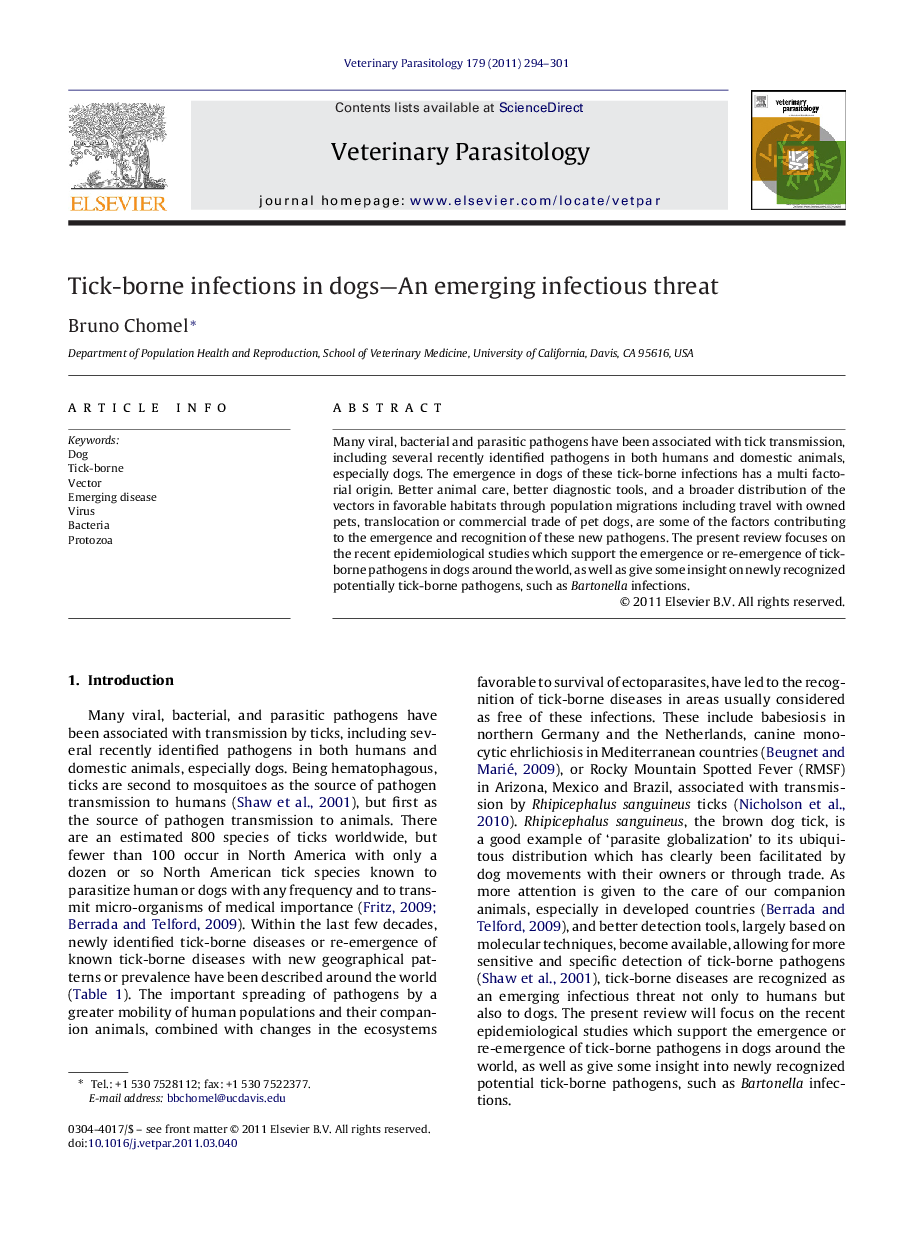 Tick-borne infections in dogs—An emerging infectious threat