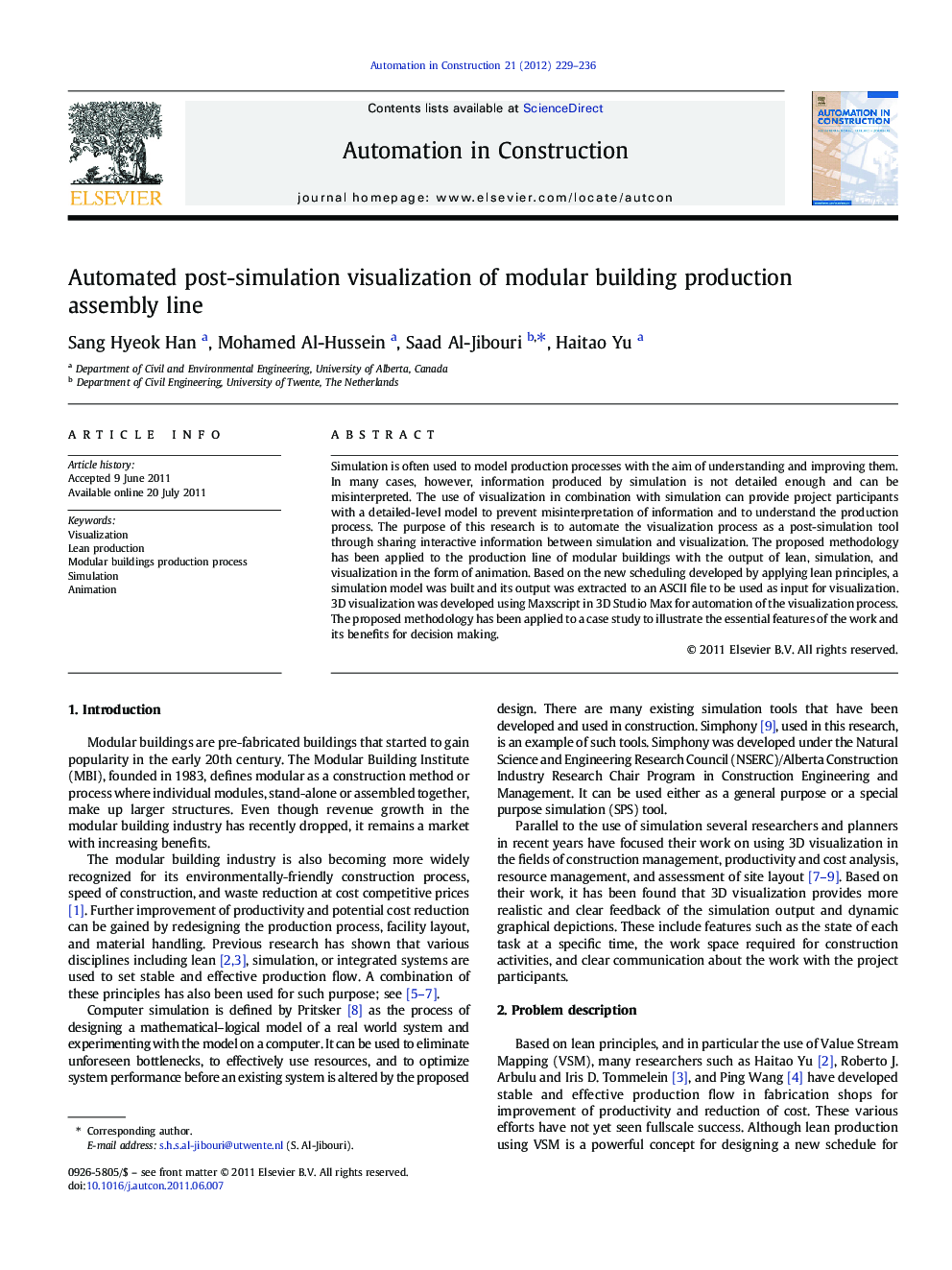 Automated post-simulation visualization of modular building production assembly line