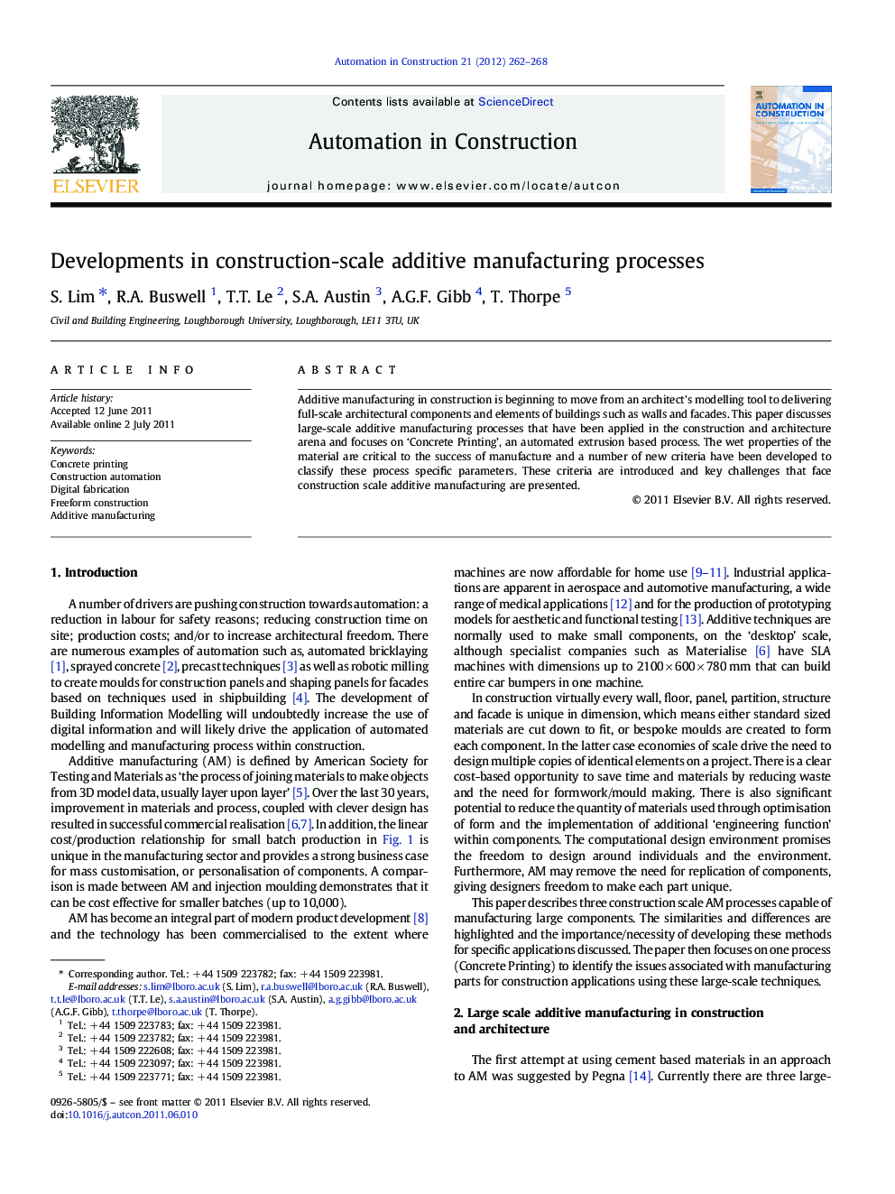 Developments in construction-scale additive manufacturing processes