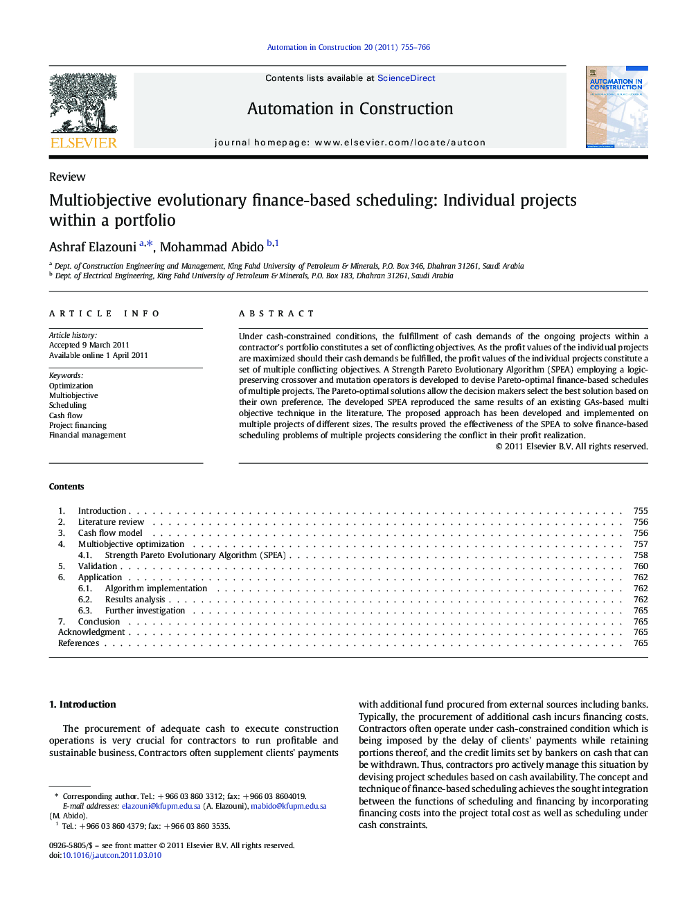 Multiobjective evolutionary finance-based scheduling: Individual projects within a portfolio