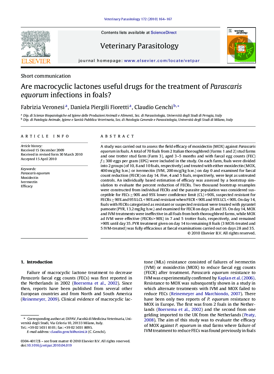 Are macrocyclic lactones useful drugs for the treatment of Parascaris equorum infections in foals?