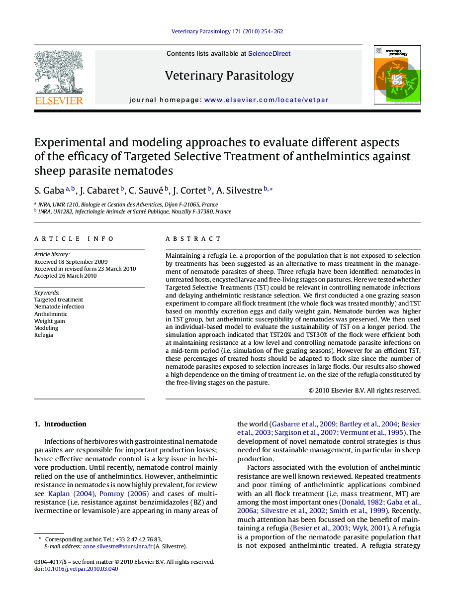 Experimental and modeling approaches to evaluate different aspects of the efficacy of Targeted Selective Treatment of anthelmintics against sheep parasite nematodes