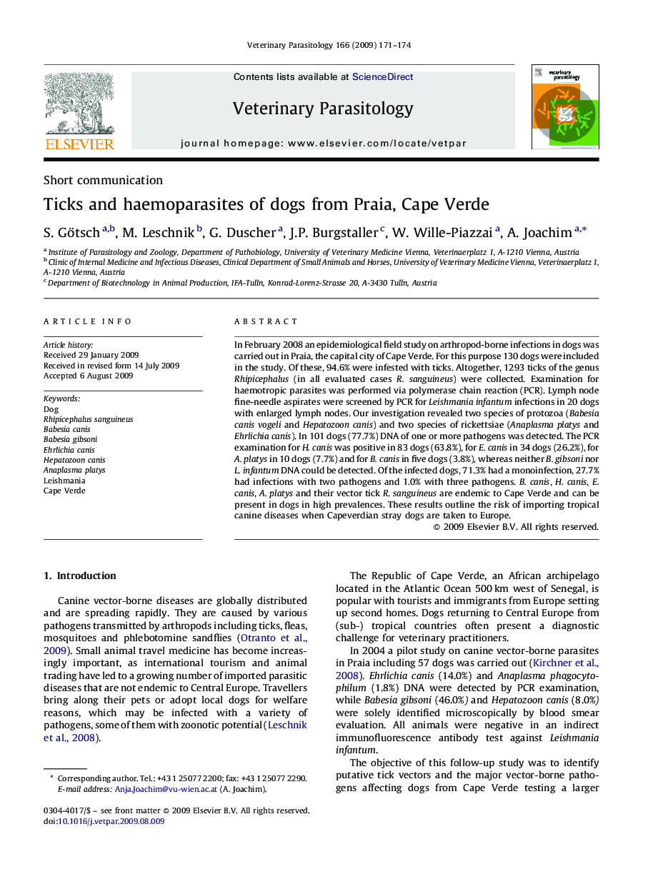 Ticks and haemoparasites of dogs from Praia, Cape Verde