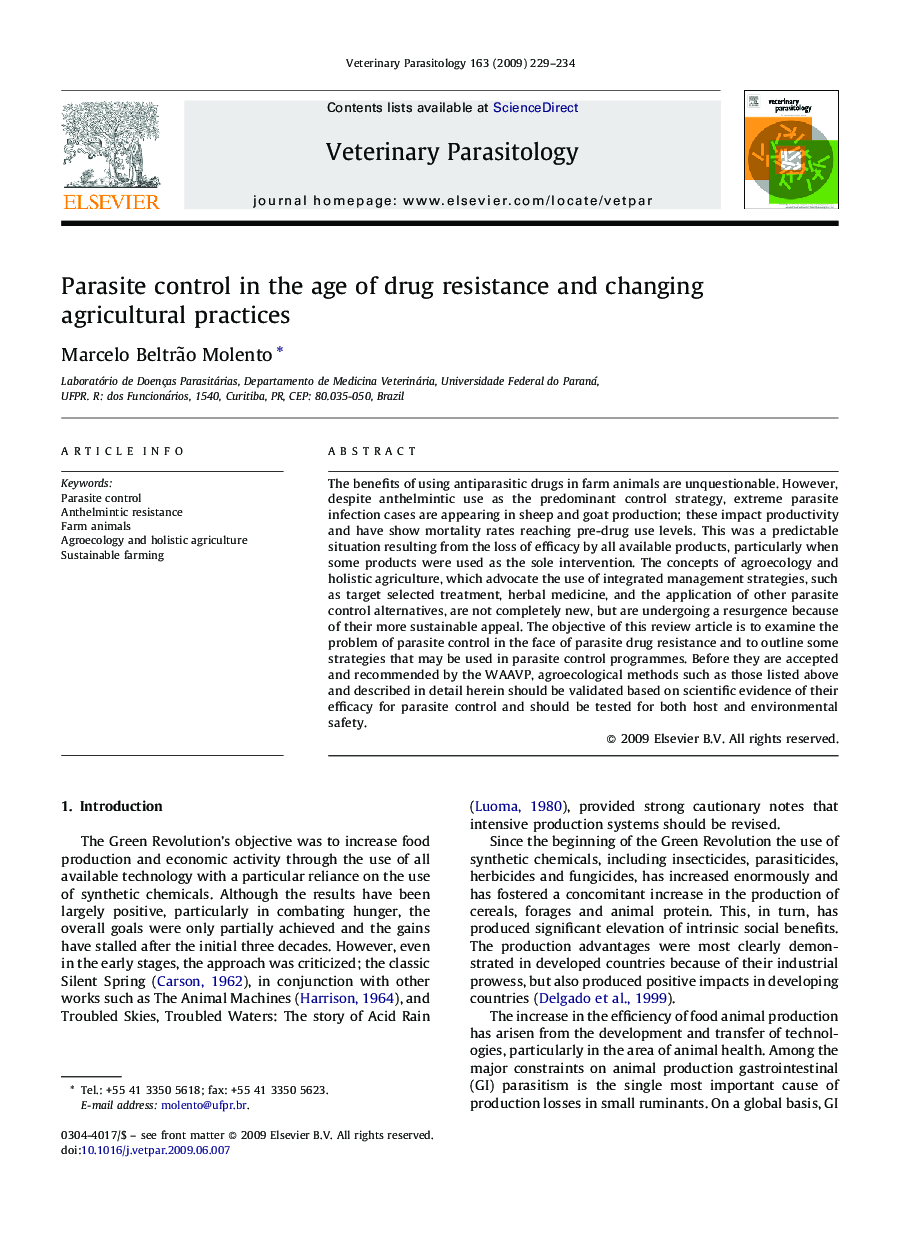 Parasite control in the age of drug resistance and changing agricultural practices