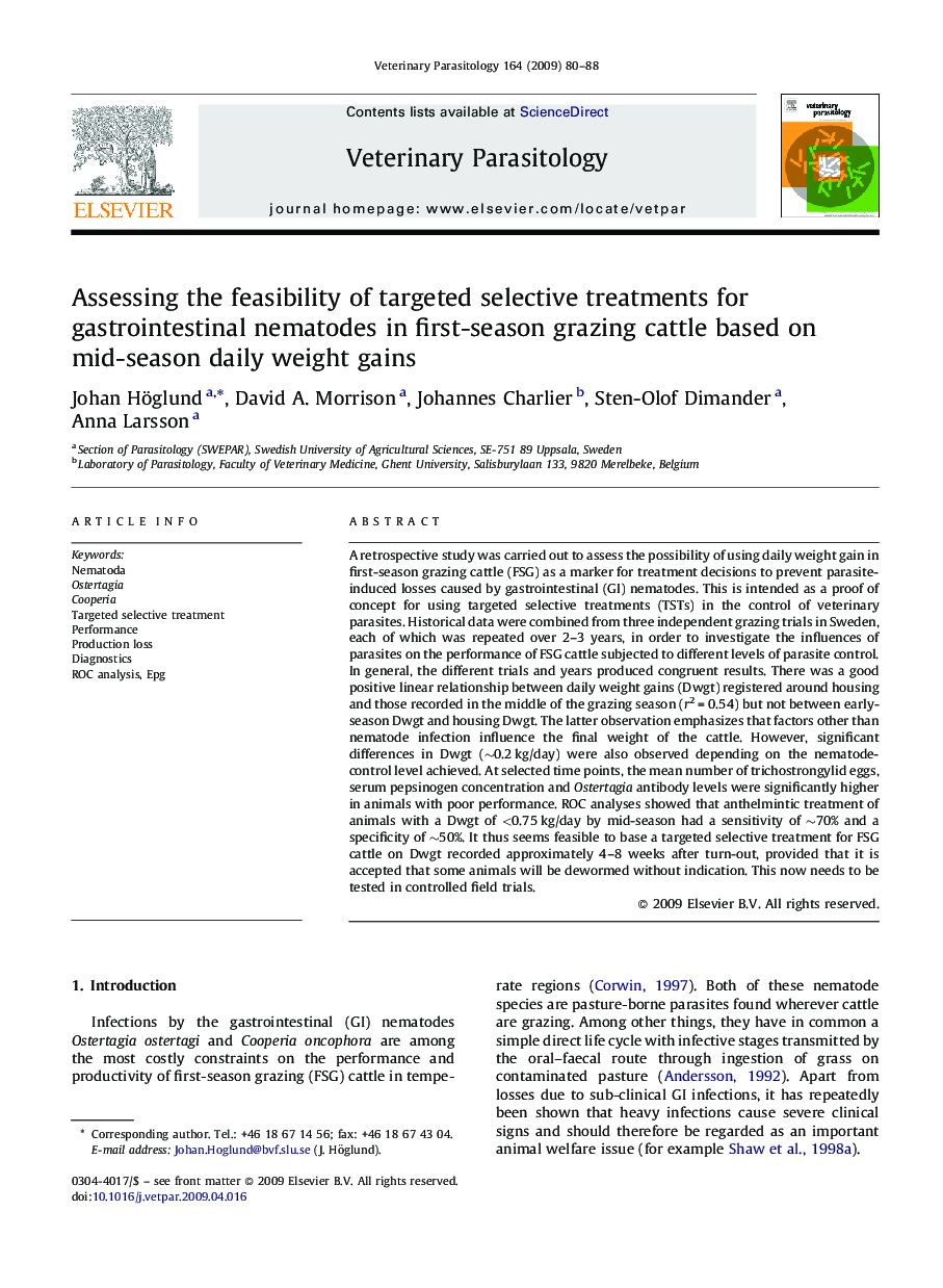 Assessing the feasibility of targeted selective treatments for gastrointestinal nematodes in first-season grazing cattle based on mid-season daily weight gains