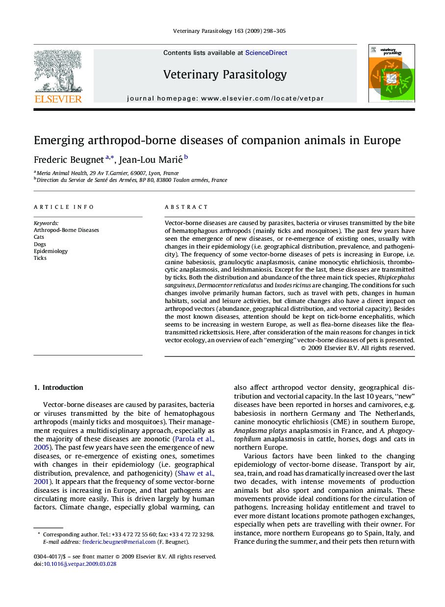 Emerging arthropod-borne diseases of companion animals in Europe