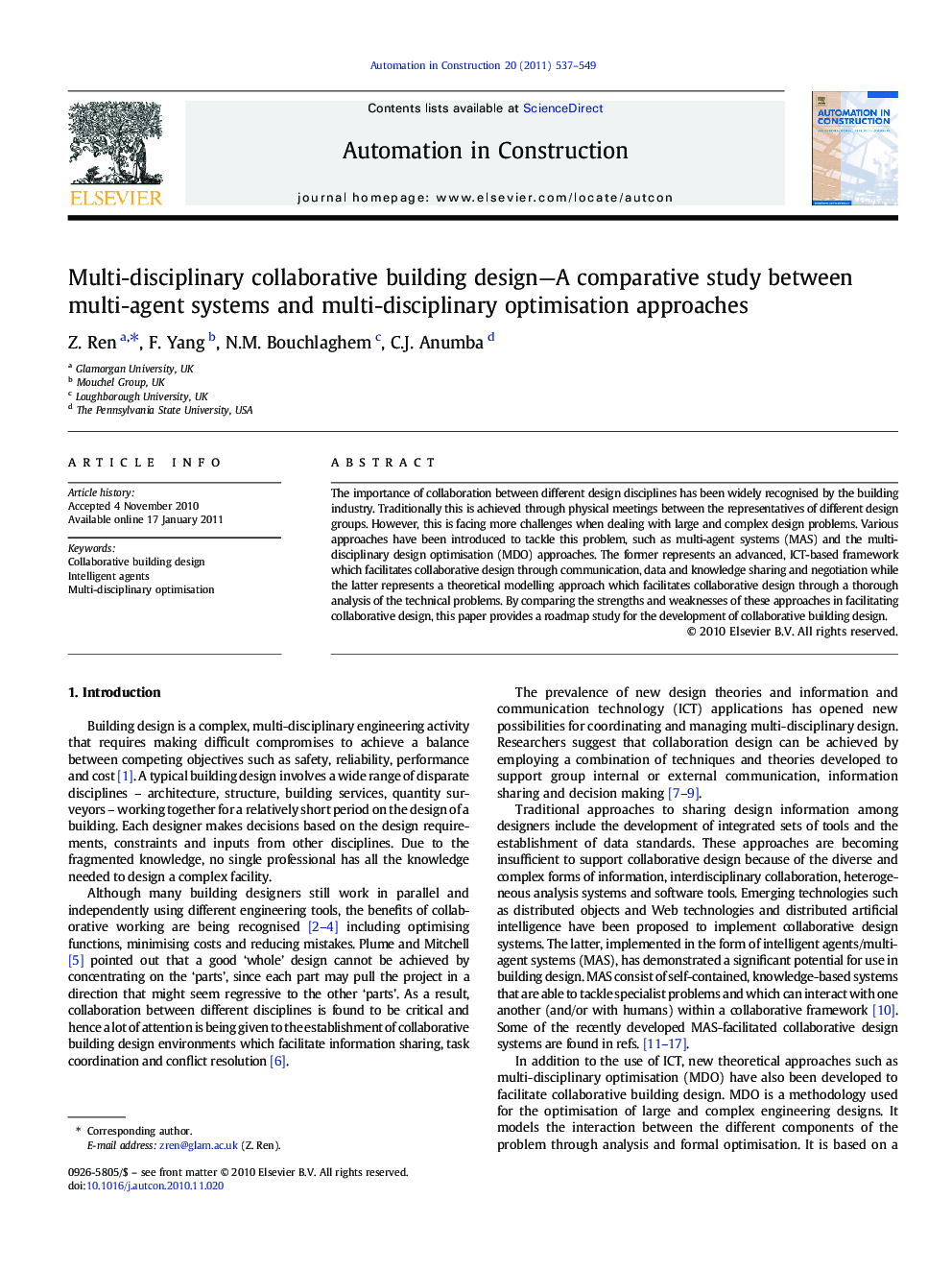 Multi-disciplinary collaborative building design—A comparative study between multi-agent systems and multi-disciplinary optimisation approaches